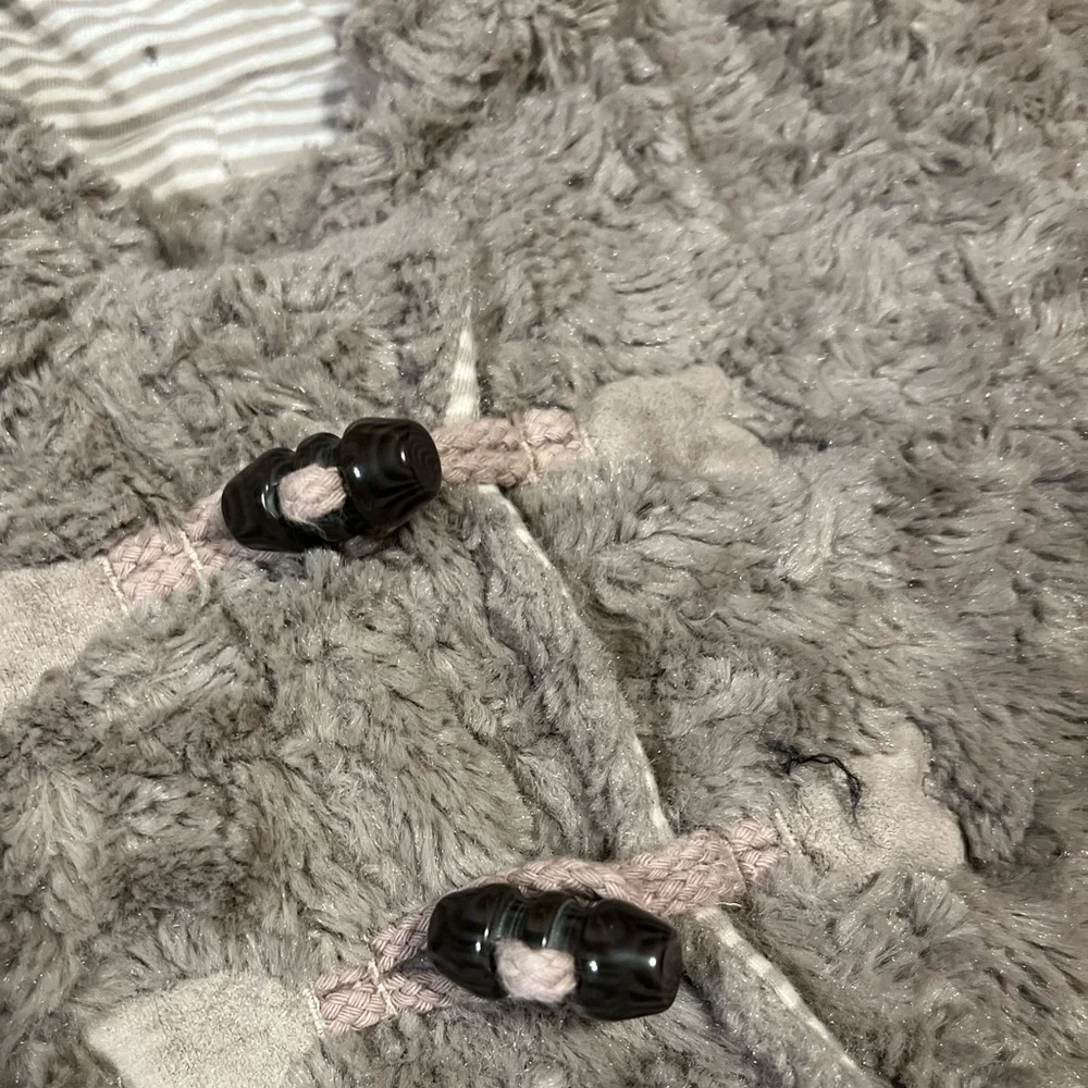John Lewis UK Plush Bear Ears Hooded Pram Suit One Piece Gray Taupe 3-6 Months